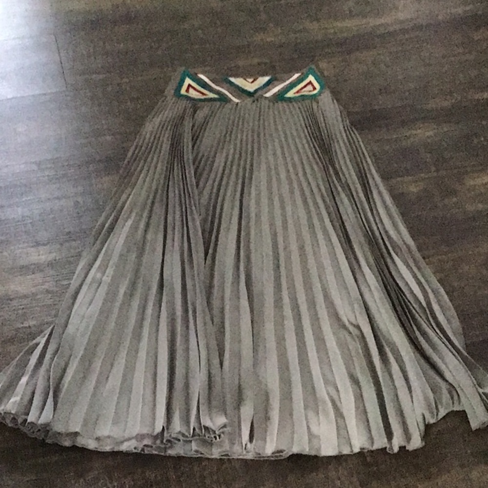 Pleated Embellished Maxi Skirt
